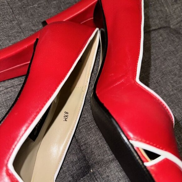 Etienne Aigner Red/White Peep Toe Slip On Thick Block Heel Leather Size 8.5 M - Picture 8 of 16